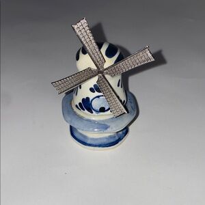 Vintage Delft Blue and White Ceramic Windmill Figurine